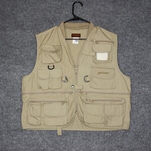 Vintage Pflueger Mens Tan Fishing Vest Size Medium Utility Pockets Outdoor Vest